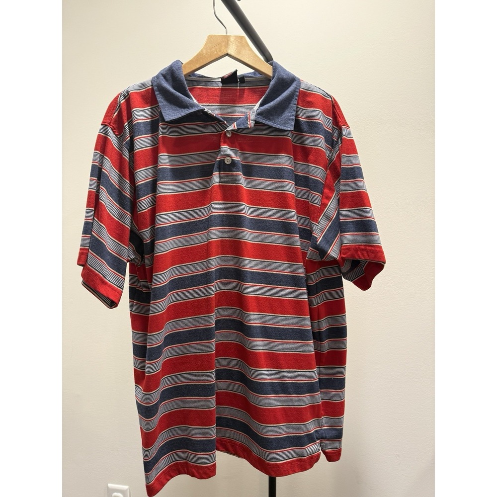 Burnside Men's Blue Red Striped Polo 90s Classic Retro